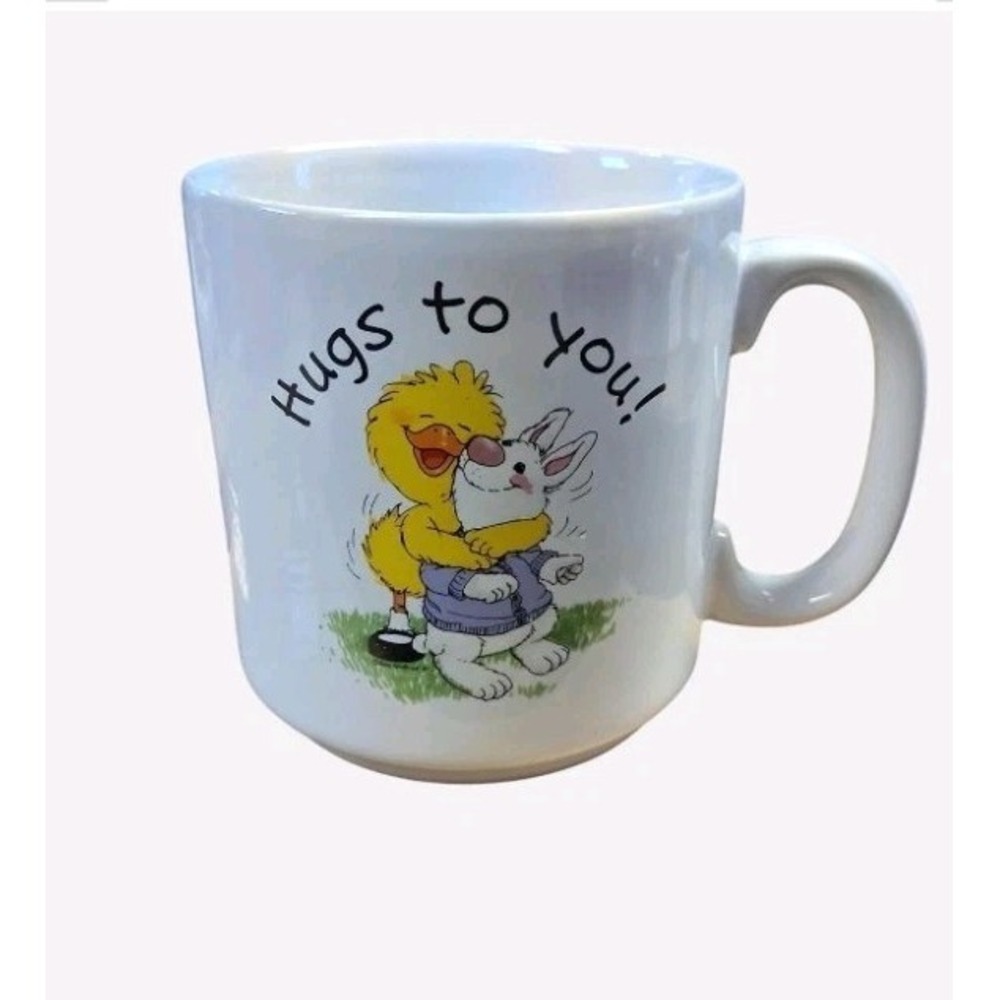 Vintage "Hugs To You!" Ceramic Mug With Farm Friends Design